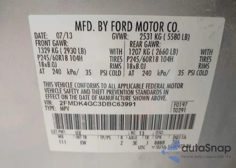 2013 Ford Edge Se from USA, damaged, VIN 2FMDK4GC3DBC63991